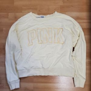 Yellow Cropped PINK Embroidered Sweatshirt
